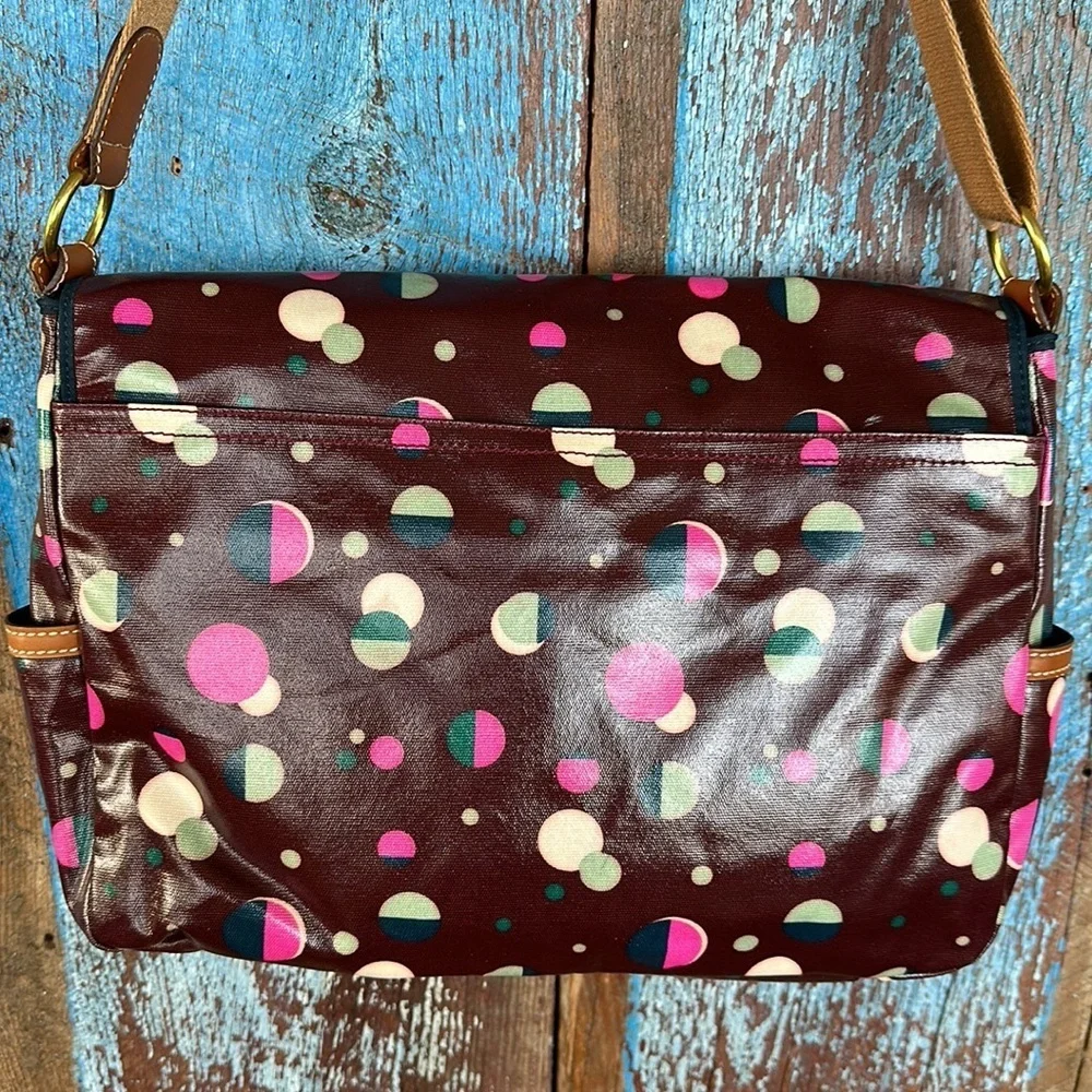 Fossil Burgundy Total Eclipse Coated Canvas Crossbody Laptop Tote Bag